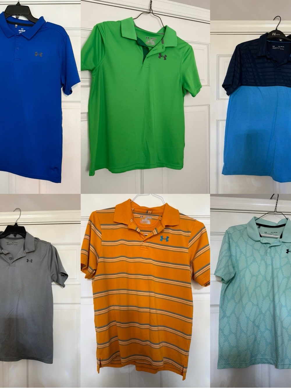 Lot of 6 Under Armour boys XL Polo Shirts - Blue, Green, Orange, Gray